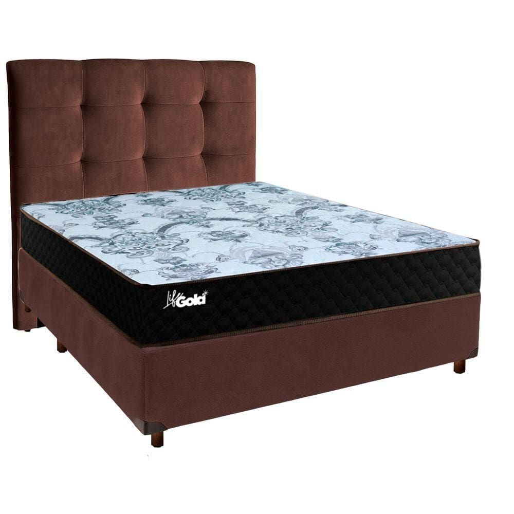 Cama Box + Colchão Casal Molas Ensacadas Life Gold Paropas + Cabeceira Estofada