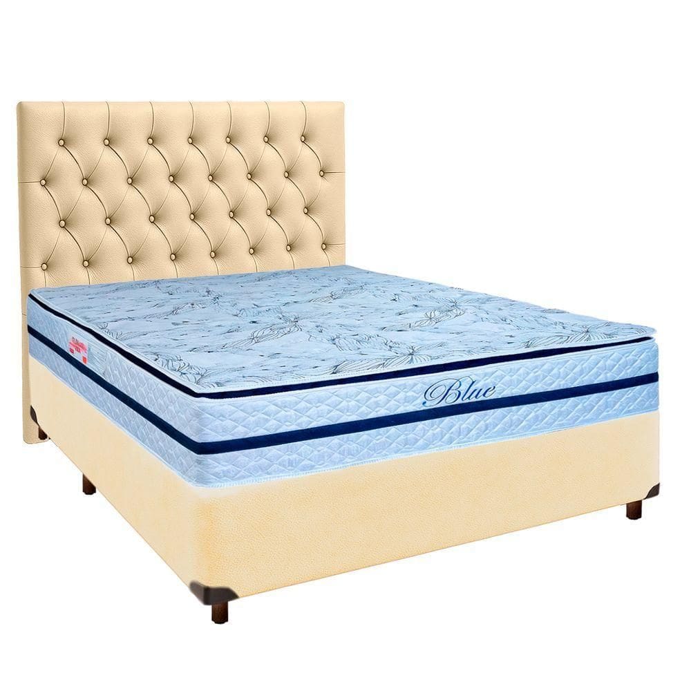 Kit Cama Box + Cabeceira + Colchão Casal Molas Ensacadas - Blue - Paropas