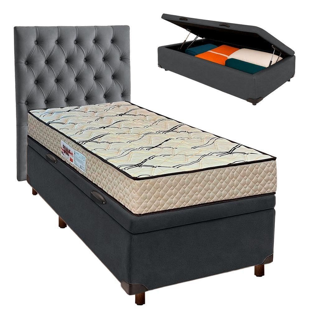 Cama + Bau Blindado E Colchão D33 Solteiro - Maxsono Paropas + Cabeceira