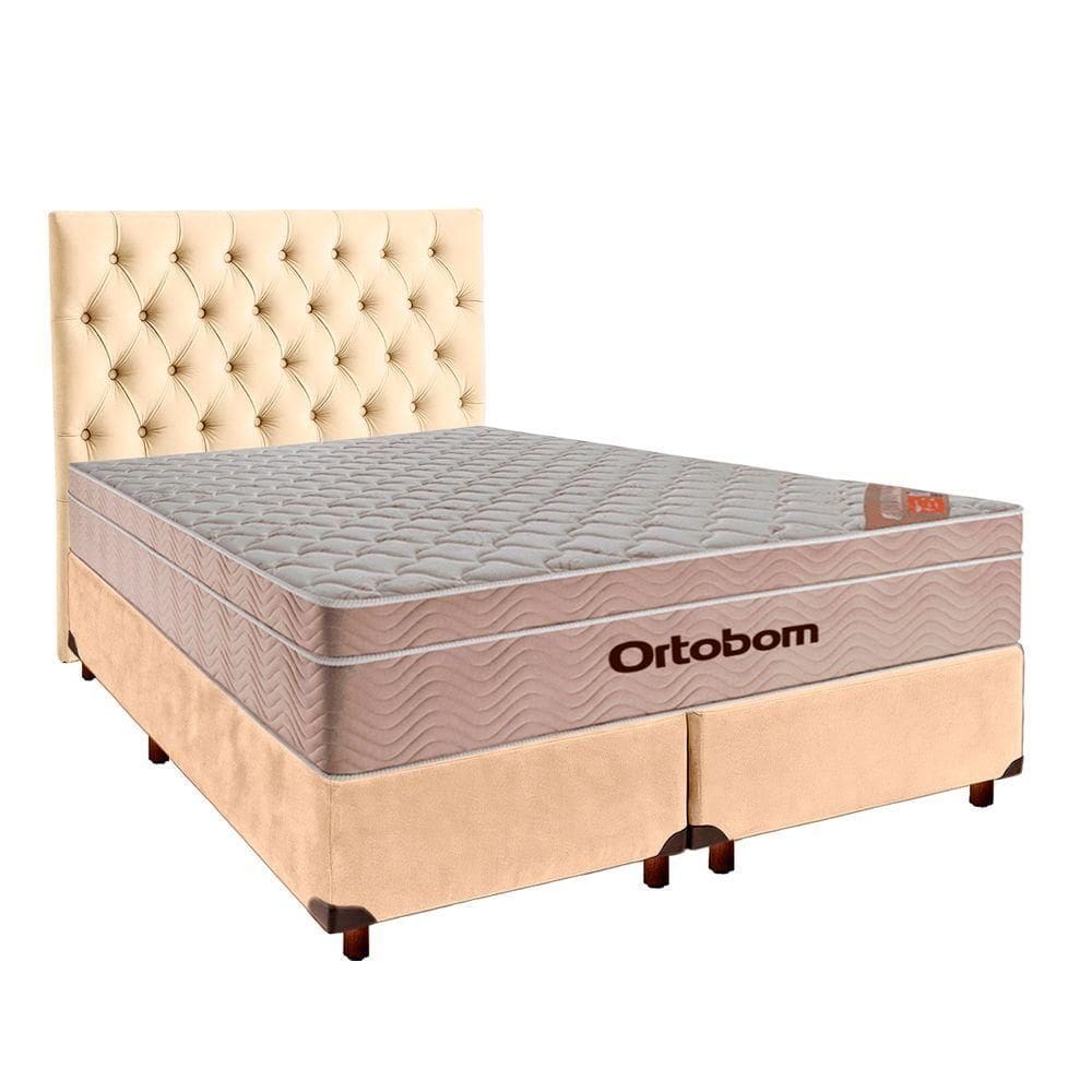 Cama + Box Perola E Colchão Ortobom Molas Ensacadas Queen - Airtech + Cabeceira