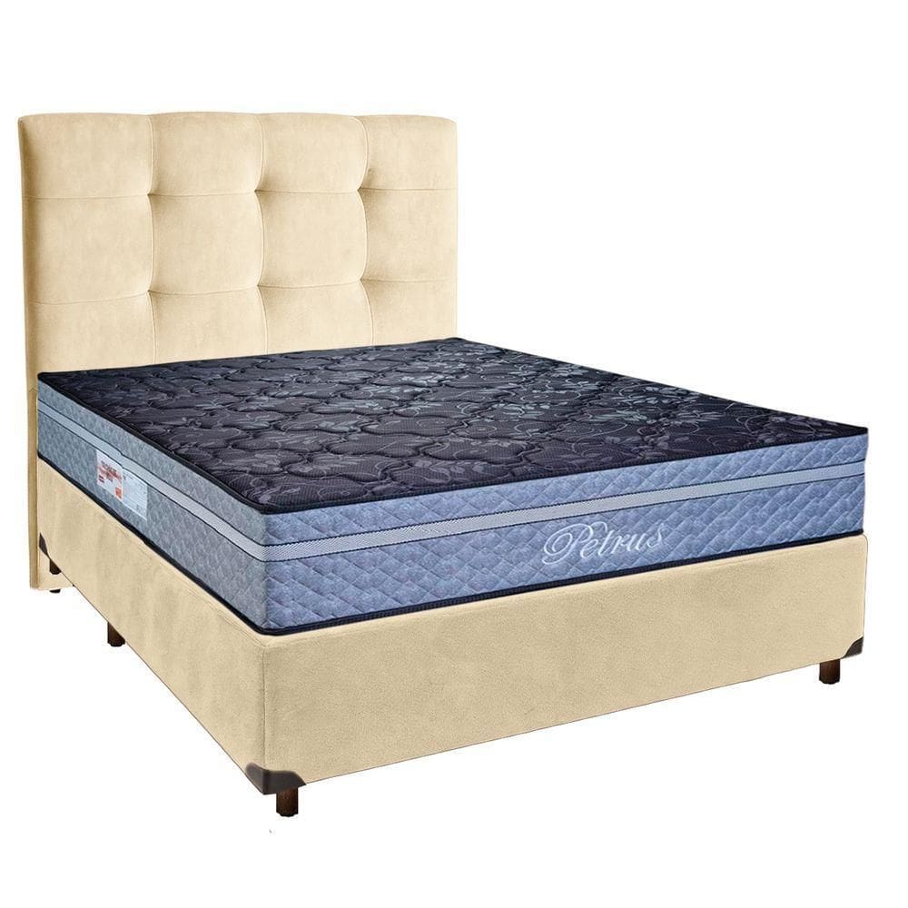 Cama Box + Colchão Casal Molas Ensacadas Petrus Paropas + Cabeceira Estofada