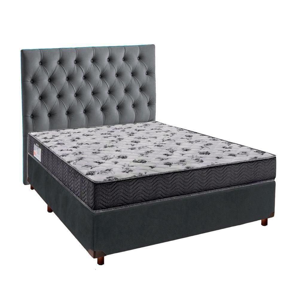 Cama + Box Cinza E Colchão Ortobom D33 Casal - Iso100 + Cabeceira