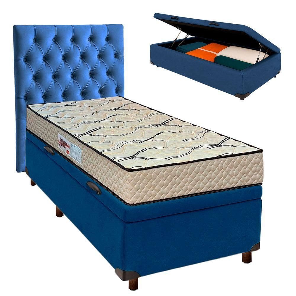 Cama Box Bau + Colchão Solteiro D33 Maxsono Paropas + Cabeceira Estofada