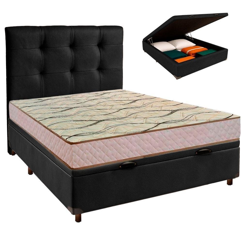 Conjunto Cama Box Bau Blindado Casal + Colchão D33 Maxsono Paropas + Cabeceira