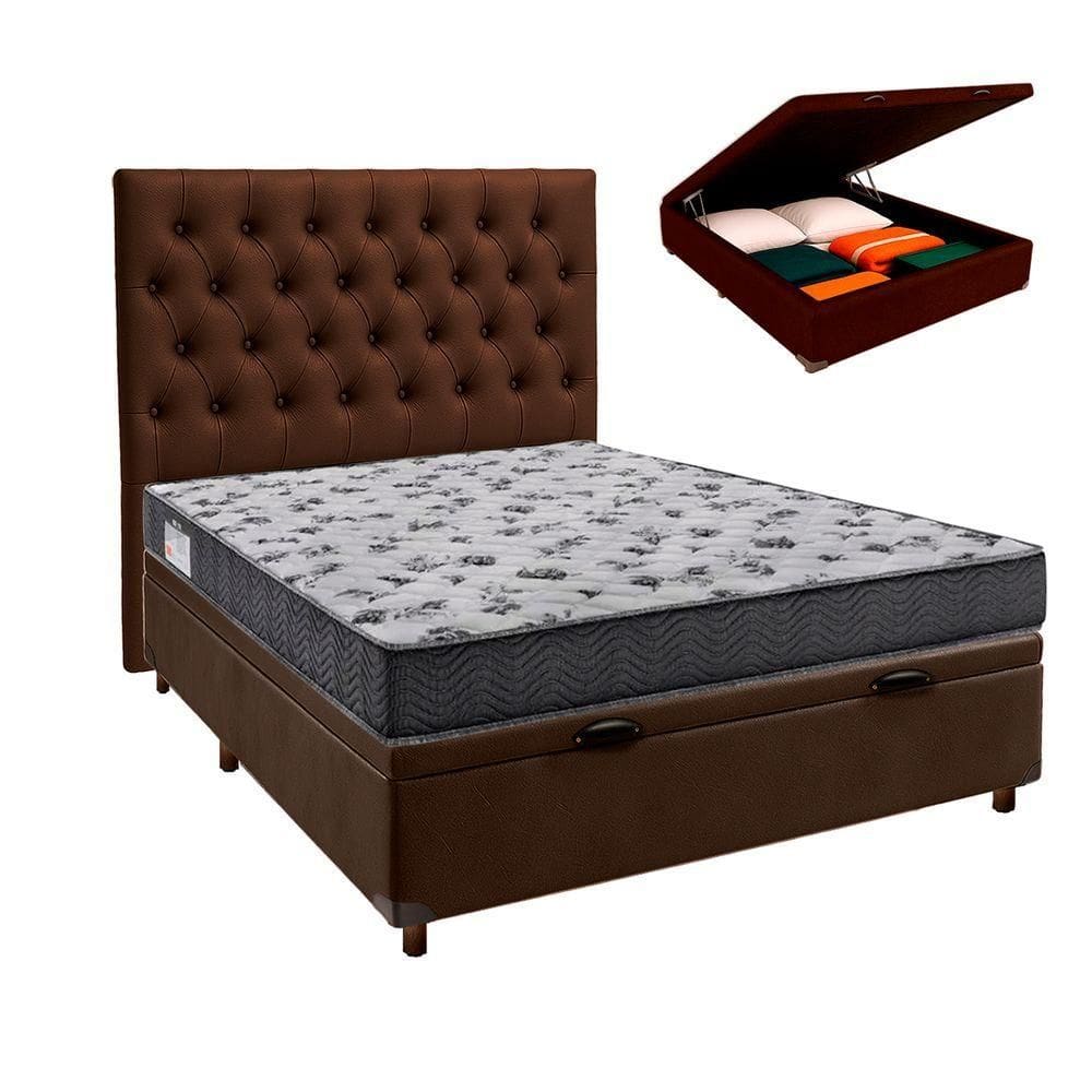 Conjunto Cama Box Bau Blindado Casal + Colchão D33 Iso100 Ortobom + Cabeceira