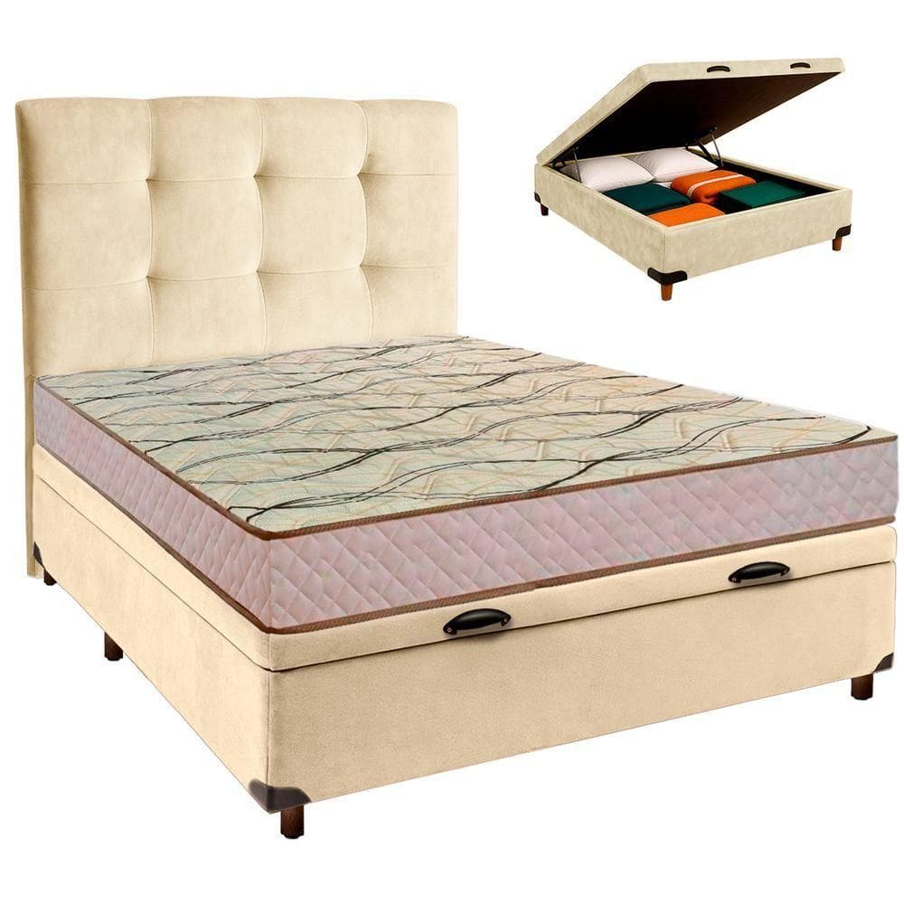 Conjunto Cama Box Bau Blindado Casal + Colchão D33 Maxsono Paropas + Cabeceira