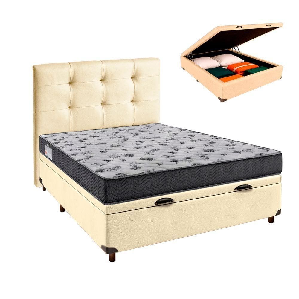 Conjunto Cama Box Bau Bege Casal + Colchão D33 Iso100 Ortobom + Cabeceira