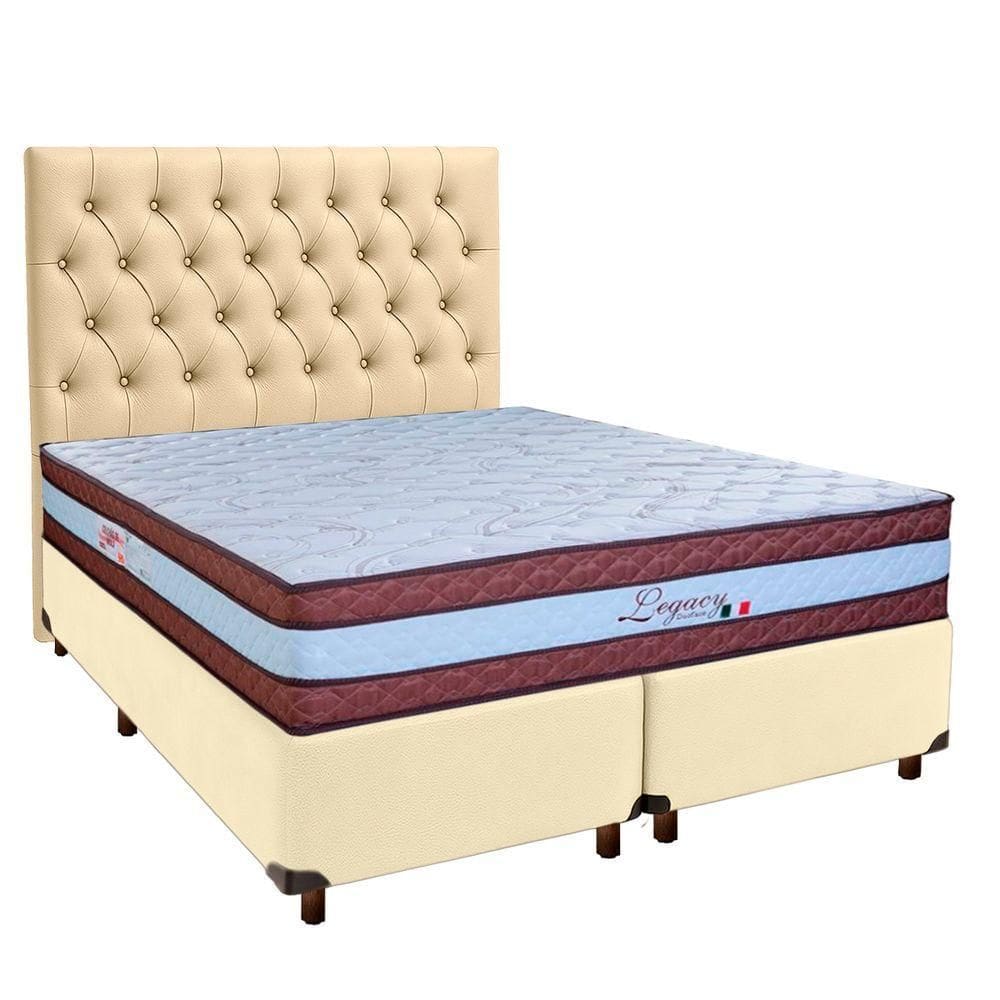 Kit Cama Box + Cabeceira + Colchão Queen Molas Ensacadas - Legaccy - Paropas