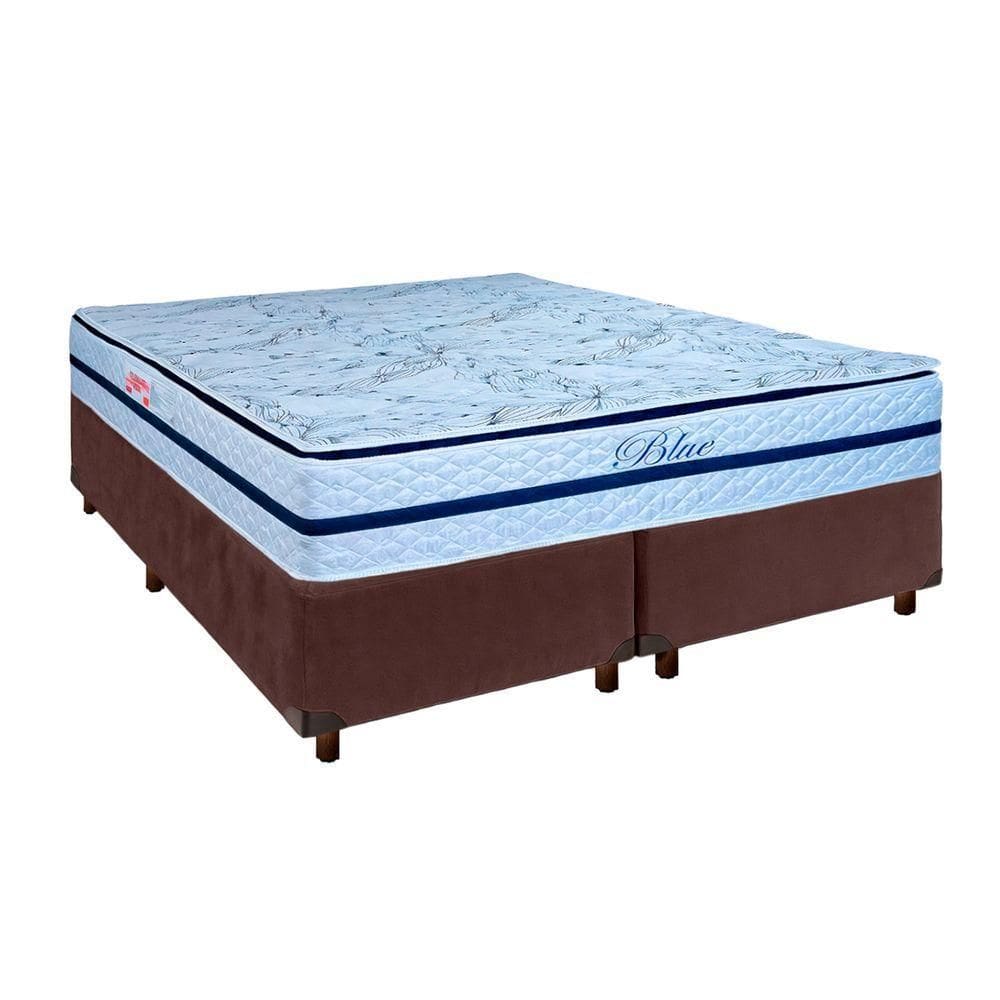 Conjunto Cama Box Marrom Queen + Colchão Molas Ensacadas Blue Paropas