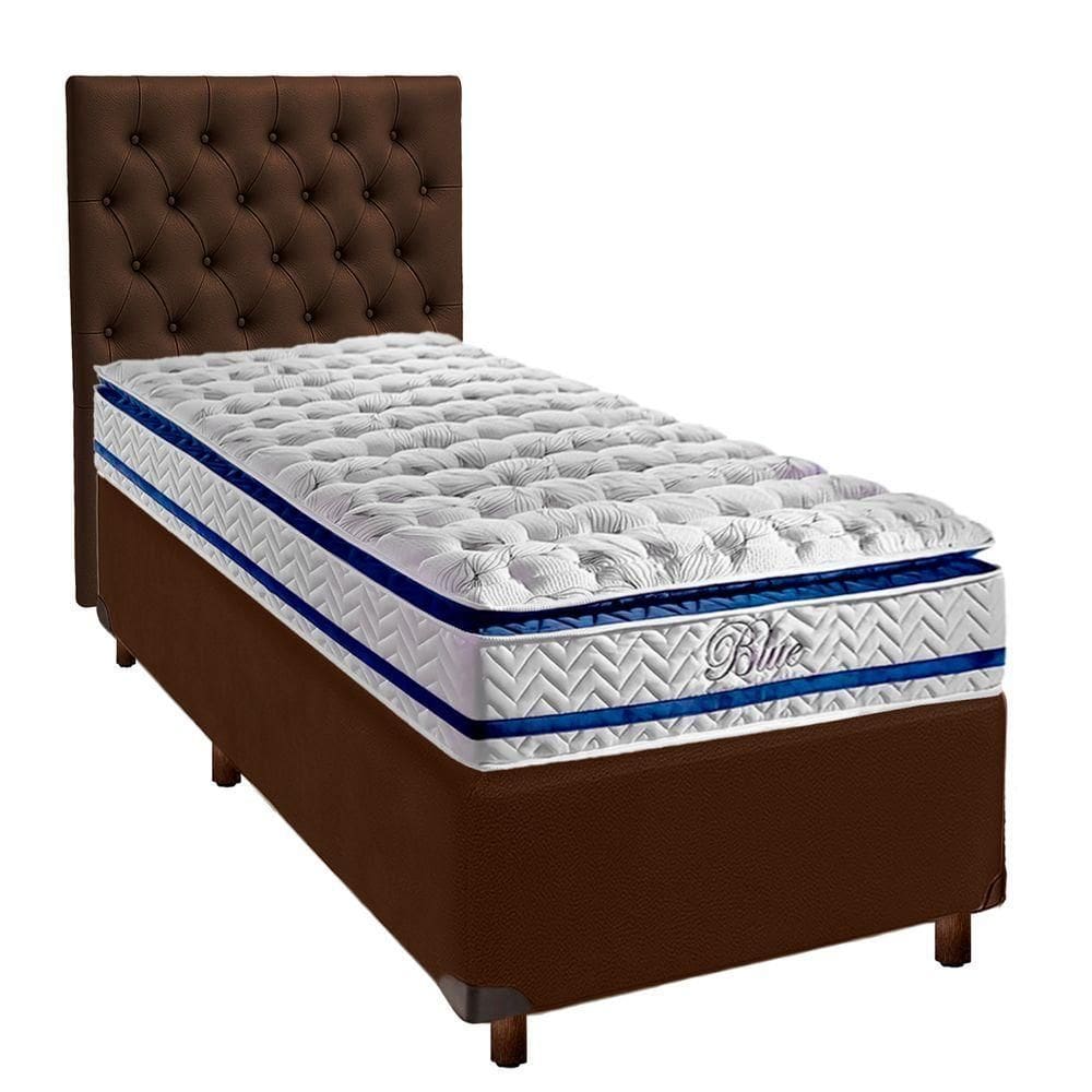 Kit Cabeceira + Cama Box + Colchão Solteiro Molas Ensacadas Blue Paropas