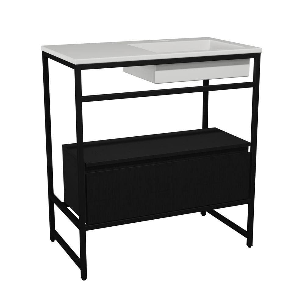 Gabinete Banheiro Ferro Iron Black Com Gaveteiro 80x45cm Branco Fosco