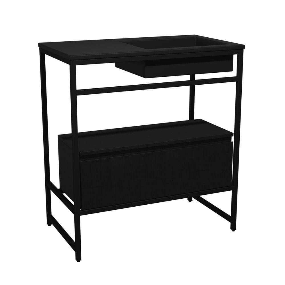 Gabinete Banheiro Ferro Iron Black Com Gaveteiro 80x45cm Preto Fosco