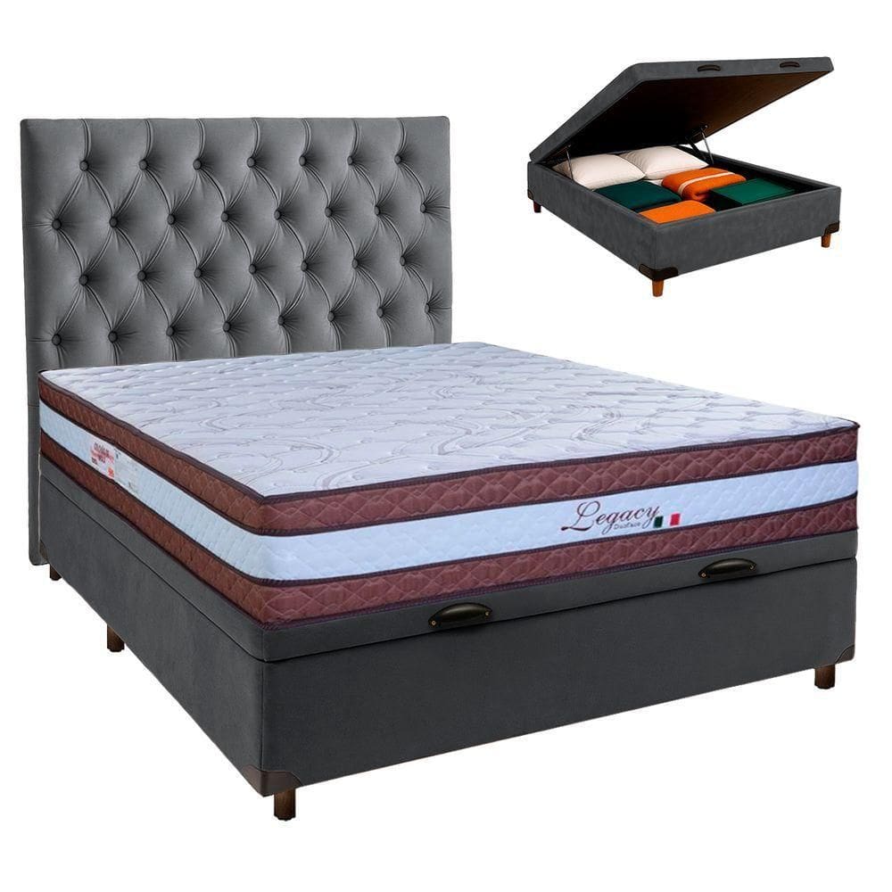 Kit Cabeceira + Cama Box Bau + Colchão Casal Molas Ensacadas Legaccy Paropas