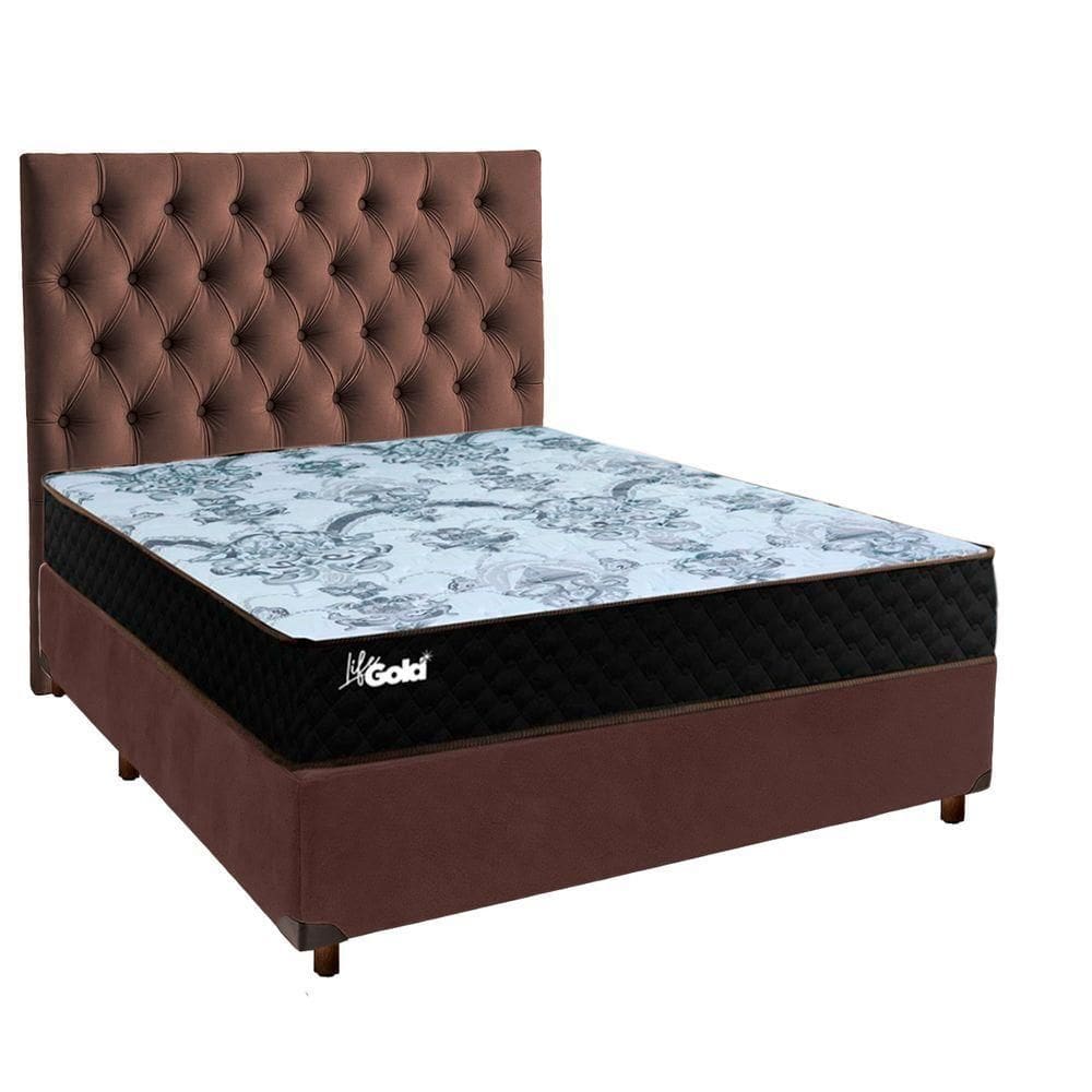 Kit Cama Box + Cabeceira + Colchão Casal Molas Ensacadas - Life Gold - Paropas