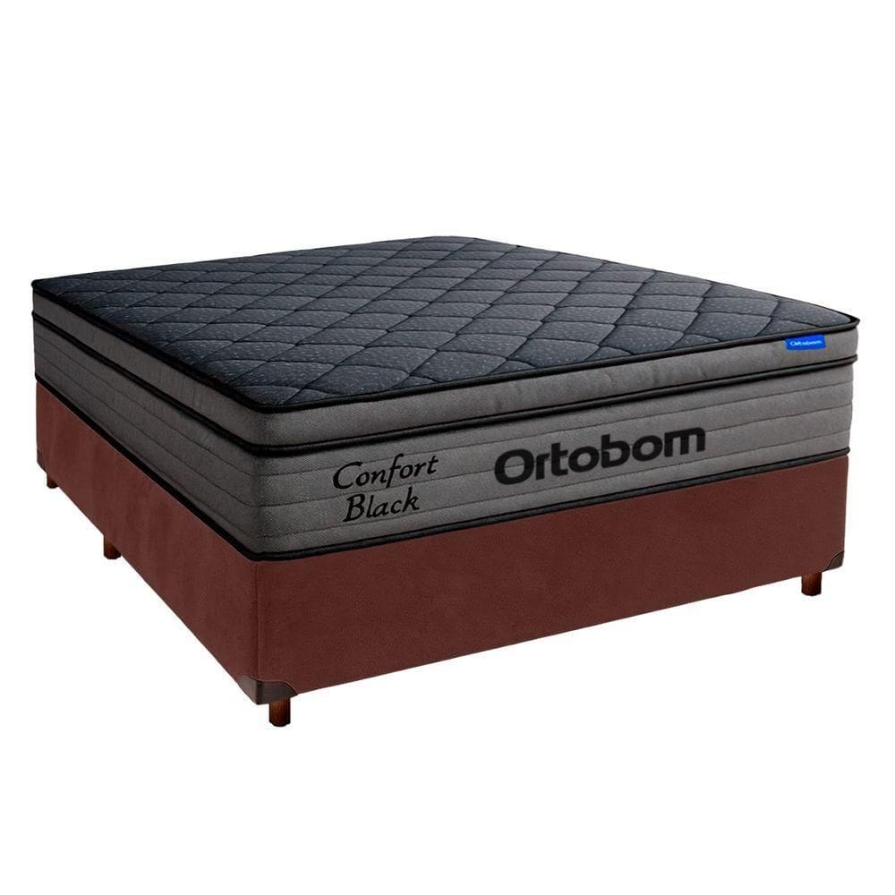 Cama Box Marrom+colchão Casal Confort Black Espuma Ortobom