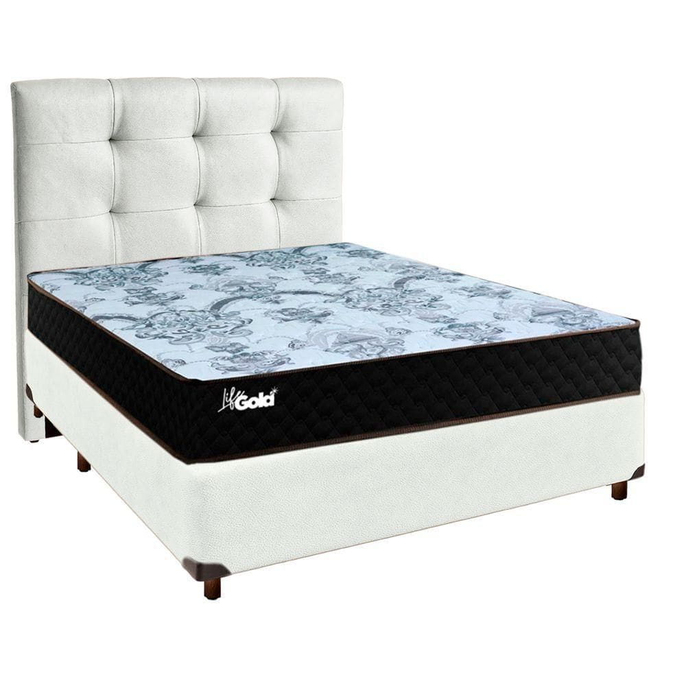 Kit Cama Box + Cabeceira + Colchão Casal Molas Ensacadas - Life Gold - Paropas