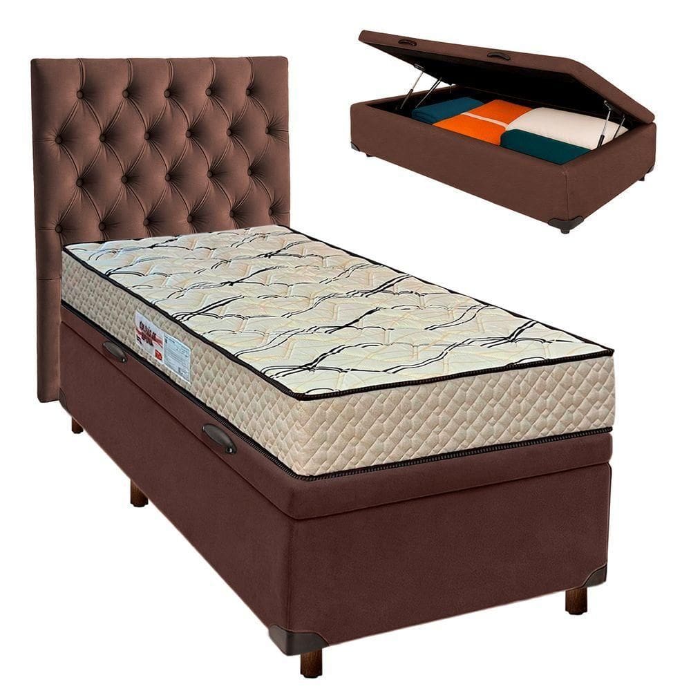 Kit Cabeceira + Cama Box Bau + Colchão Solteiro D33 Maxsono Paropas