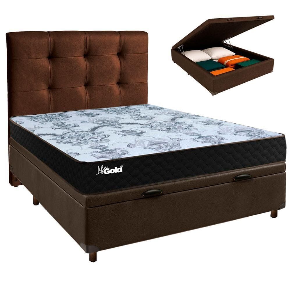 Kit Cabeceira + Cama Box Bau + Colchão Casal Molas Ensacadas Life Gold Paropas