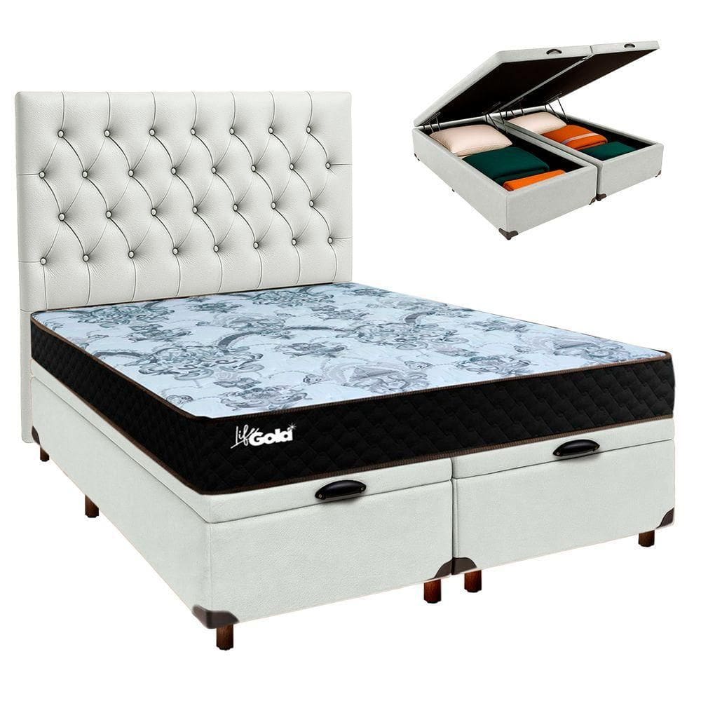 Kit Cabeceira + Cama Box Bau + Colchão Casal Molas Ensacadas Life Gold Paropas
