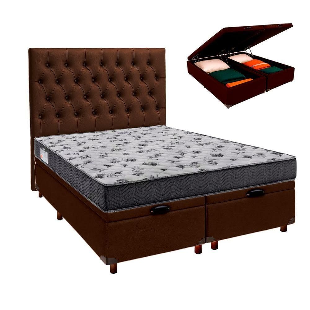 Kit Cabeceira + Cama Box Bau + Colchão Casal D33 Iso100 Ortobom