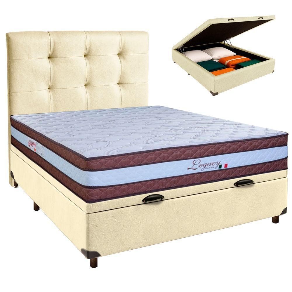 Kit Cabeceira + Cama Box Bau + Colchão Casal Molas Ensacadas Legaccy Paropas