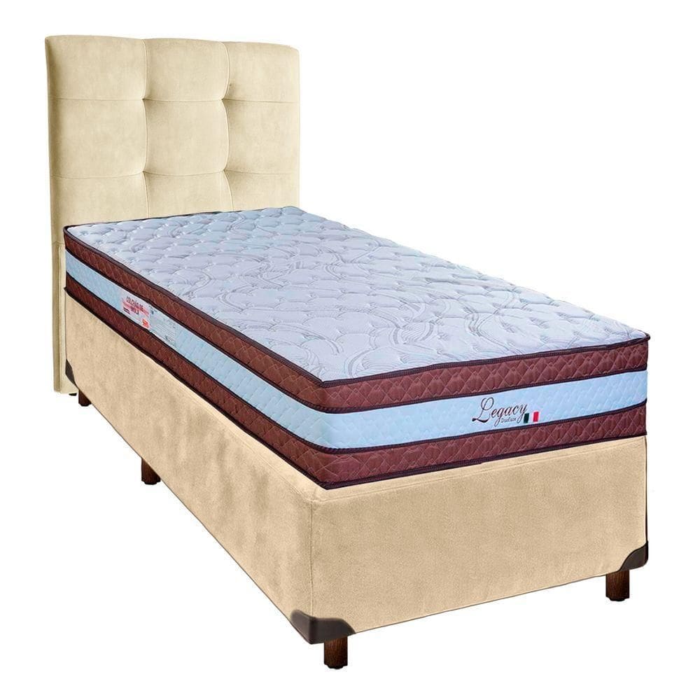 Cama + Box Perola E Colchão Molas Ensacadas Solteiro - Legaccy Paropas + Cabeceira