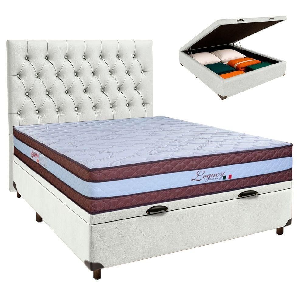 Kit Cabeceira + Cama Box Bau + Colchão Casal Molas Ensacadas Legaccy Paropas