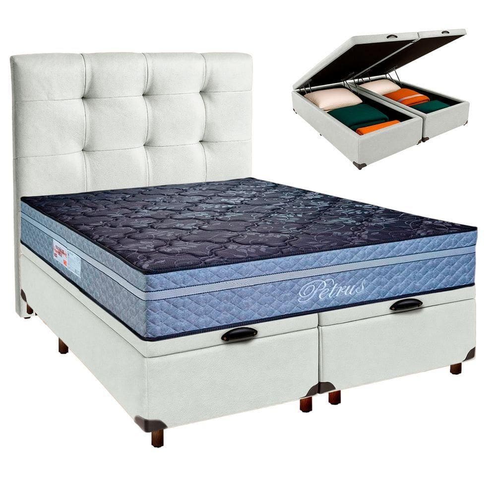Cama + Bau Blindado E Colchão Molas Ensacadas Queen - Petrus Paropas + Cabeceira