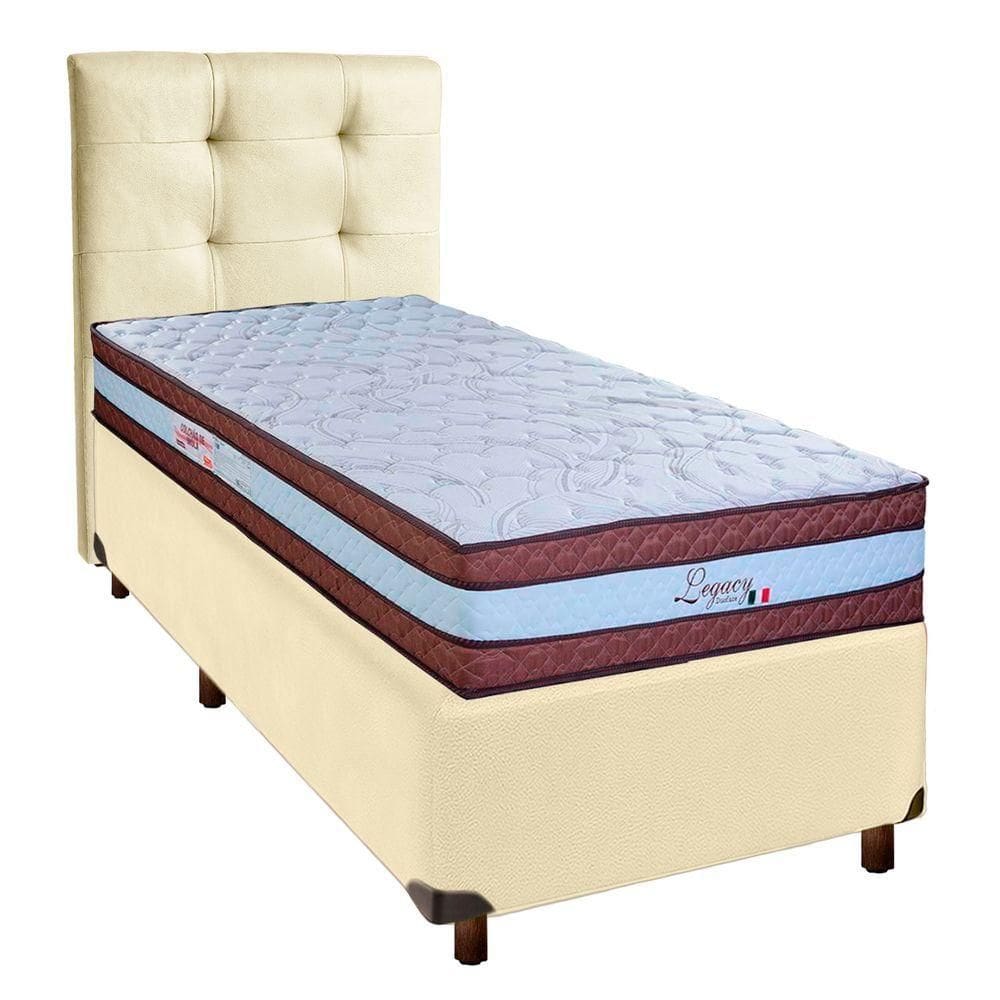 Cama Box + Colchão Solteiro Molas Ensacadas Legaccy Paropas + Cabeceira Estofada
