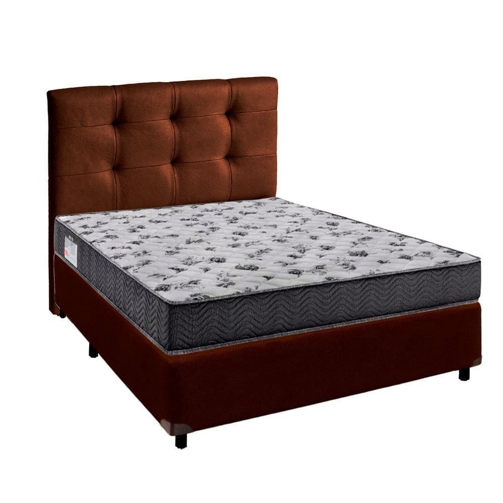 Cama + Box Marrom E Colchão Ortobom D33 Casal - Iso100 + Cabeceira