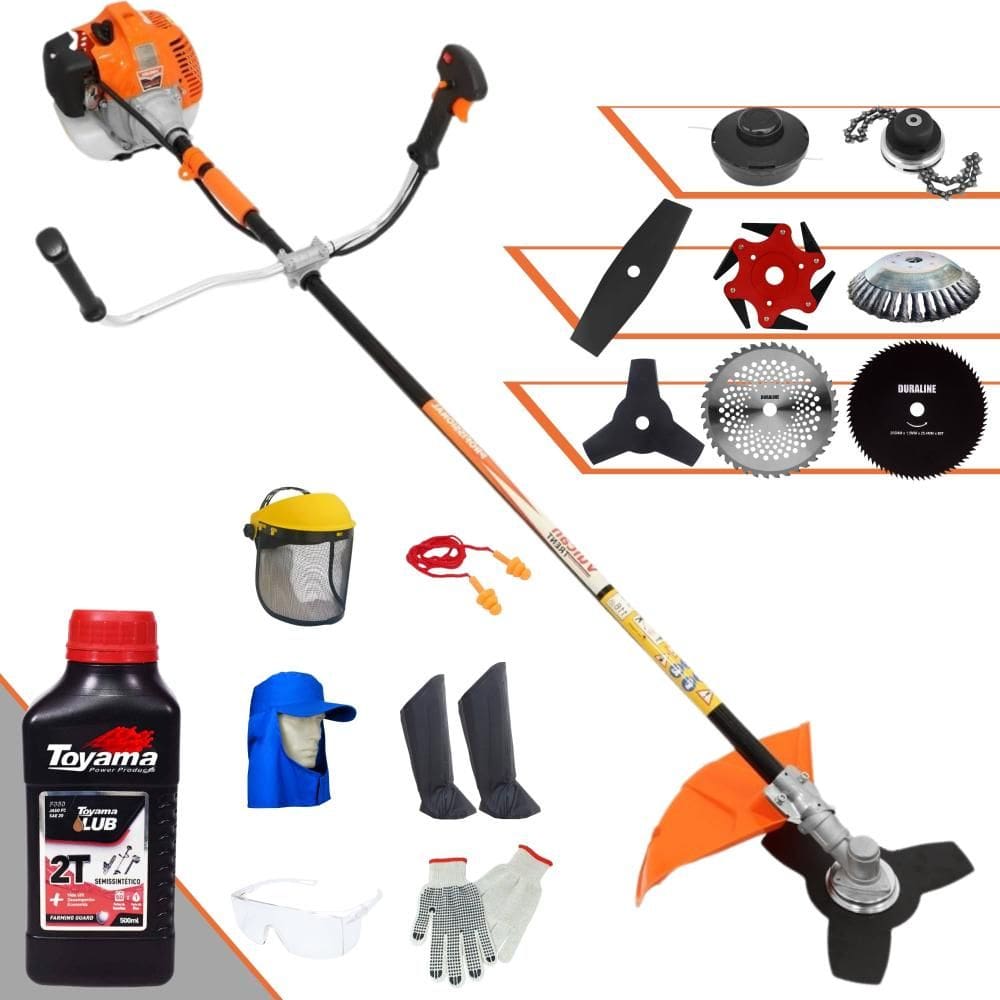 Cortador de Grama Lateral Vulcan VR520H 52cc 2,5HP 10.000rpm Roçadeira Lateral Completa Com Carretel Nylon + 7 Opções de Corte + EPI + ÓLEO TOYAMA 2T