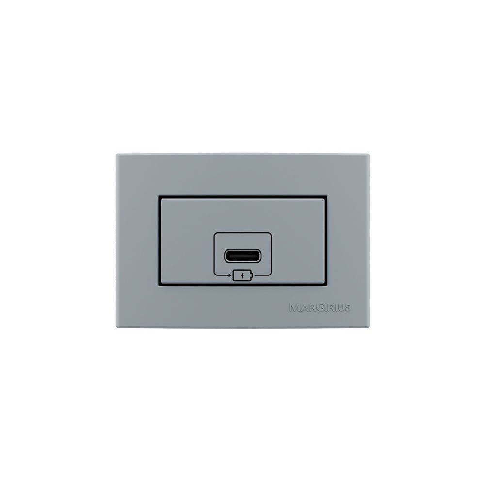Placa para Móveis 65x45 e Tomada Carregador USB-C MarGirius Sleek Colors 2A 10W Cinza