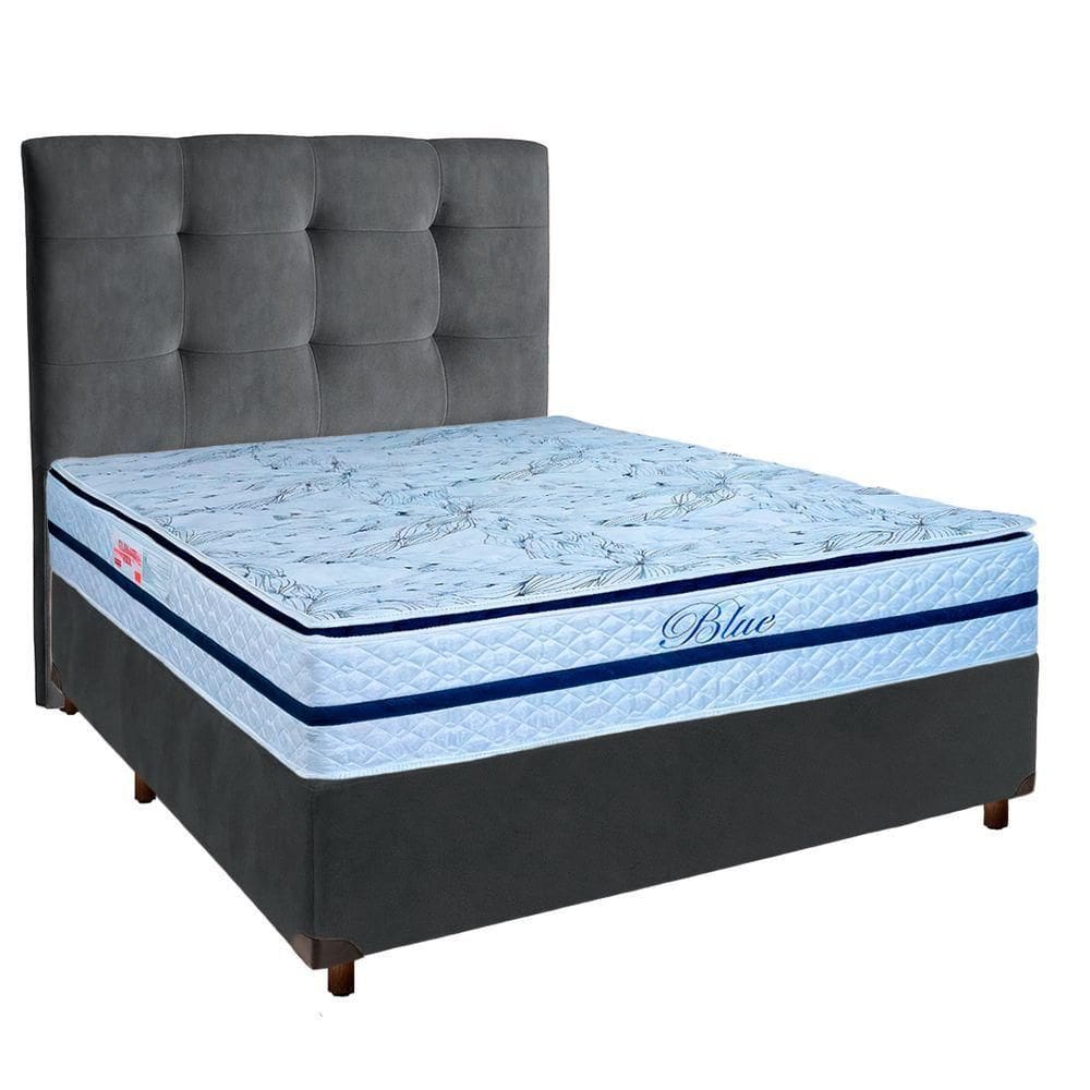 Cama Box + Colchão Casal Molas Ensacadas Blue Paropas + Cabeceira Estofada