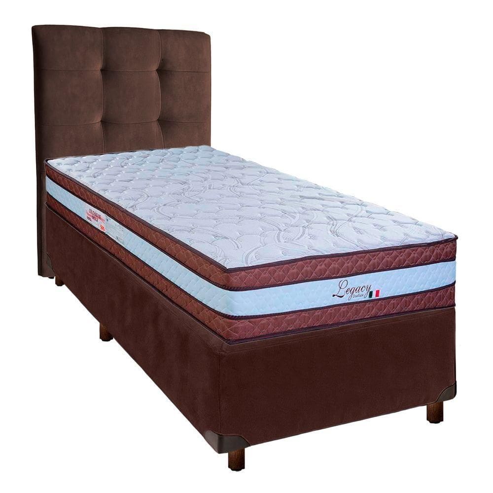 Cama Box + Colchão Solteiro Molas Ensacadas Legaccy Paropas + Cabeceira Estofada