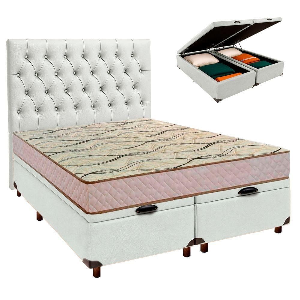 Cama Box Bau + Colchão Casal D33 Maxsono Paropas + Cabeceira Estofada
