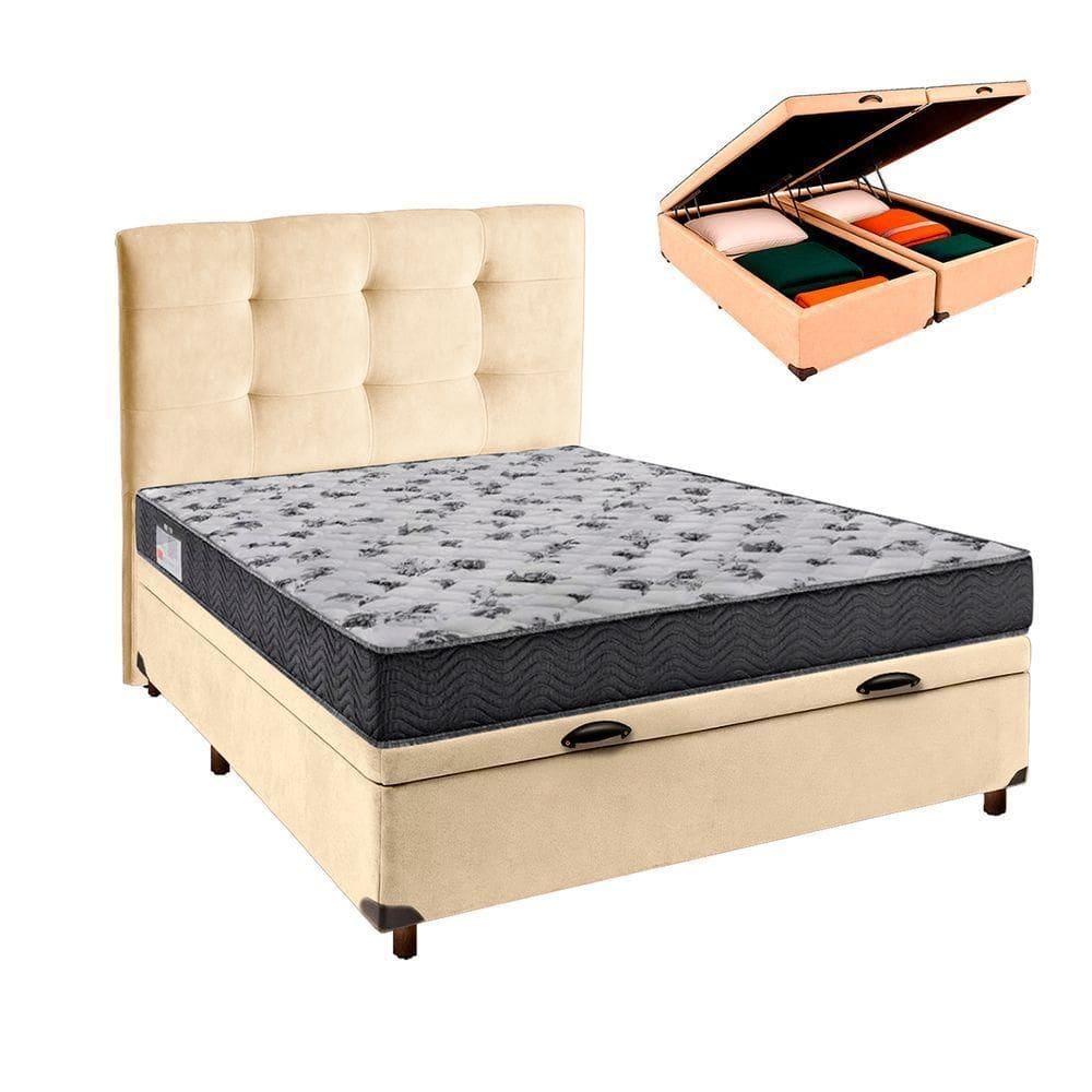 Cama Box Bau + Colchão Casal Ortobom D33 Iso100 + Cabeceira Estofada