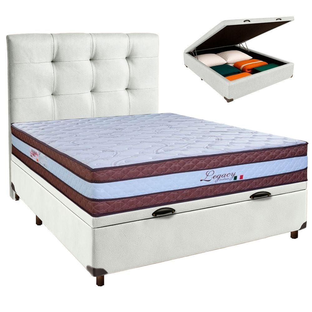 Cama Box Bau + Colchão Casal Molas Ensacadas Legaccy Paropas + Cabeceira Estofada