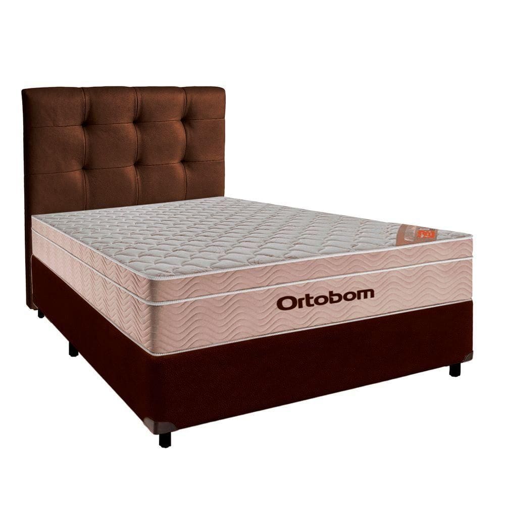 Cama Box + Colchão Casal Ortobom Molas Ensacadas Airtech + Cabeceira Estofada