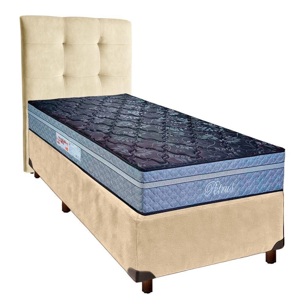 Cama Box + Colchão Solteiro Molas Ensacadas Petrus Paropas + Cabeceira Estofada