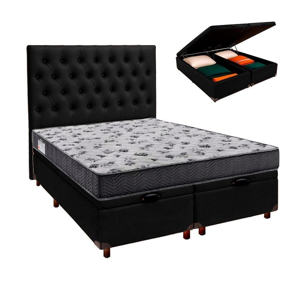 Conjunto Cama Box Bau Blindado Casal + Colchão D33 Iso100 Ortobom + Cabeceira