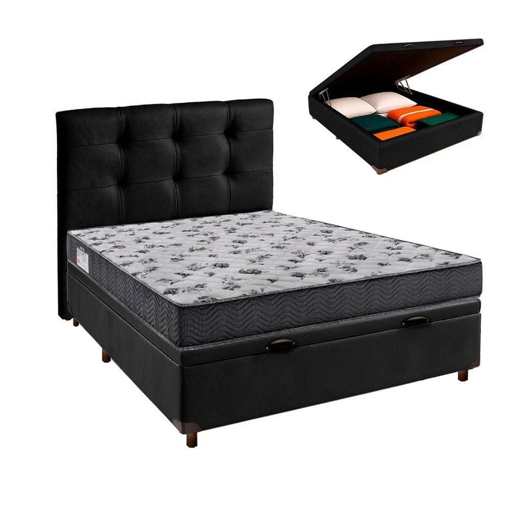 Cama Box Bau + Colchão Casal Ortobom D33 Iso100 + Cabeceira Estofada