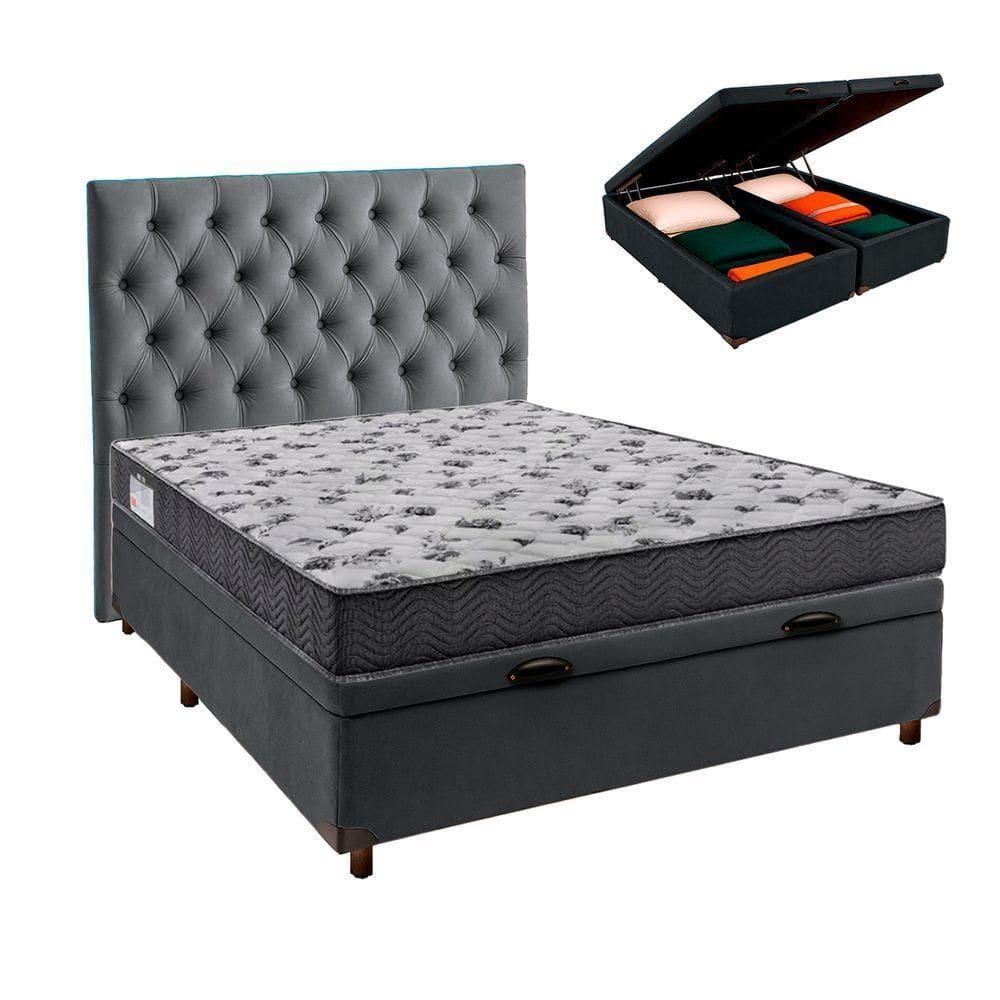 Kit Cabeceira + Cama Box Bau + Colchão Casal D33 Iso100 Ortobom