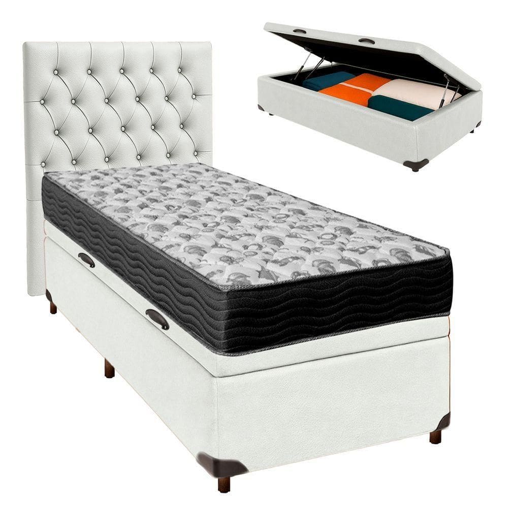 Kit Cabeceira + Cama Box Bau + Colchão Solteiro D33 Iso100 Ortobom