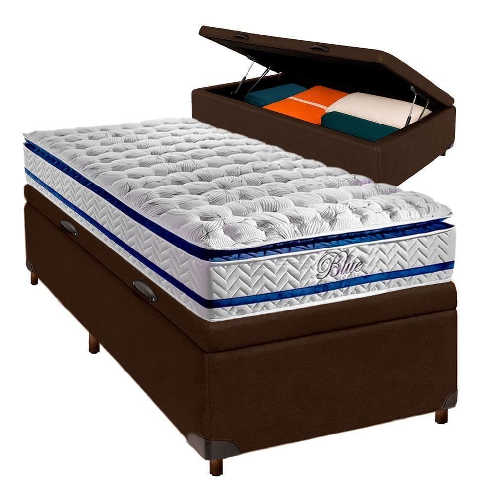 Cama Box Bau Blindado Solteiro + Colchão Molas Ensacadas Blue Paropas