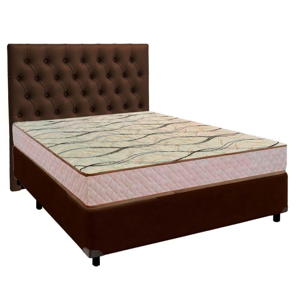 Cama + Box Marrom E Colchão D33 Casal - Maxsono Paropas + Cabeceira