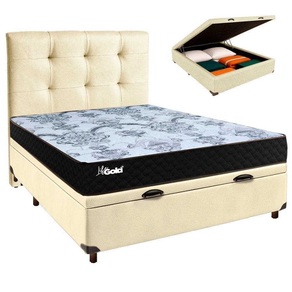 Kit Cama Box Bau + Cabeceira + Colchão Casal Molas Ensacadas - Life Gold - Paropas