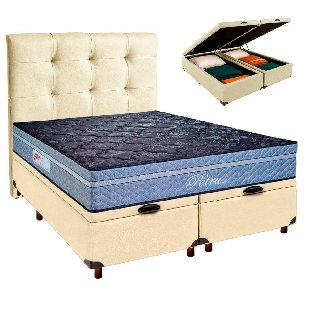 Kit Cama Box Bau + Cabeceira + Colchão Queen Molas Ensacadas - Petrus - Paropas