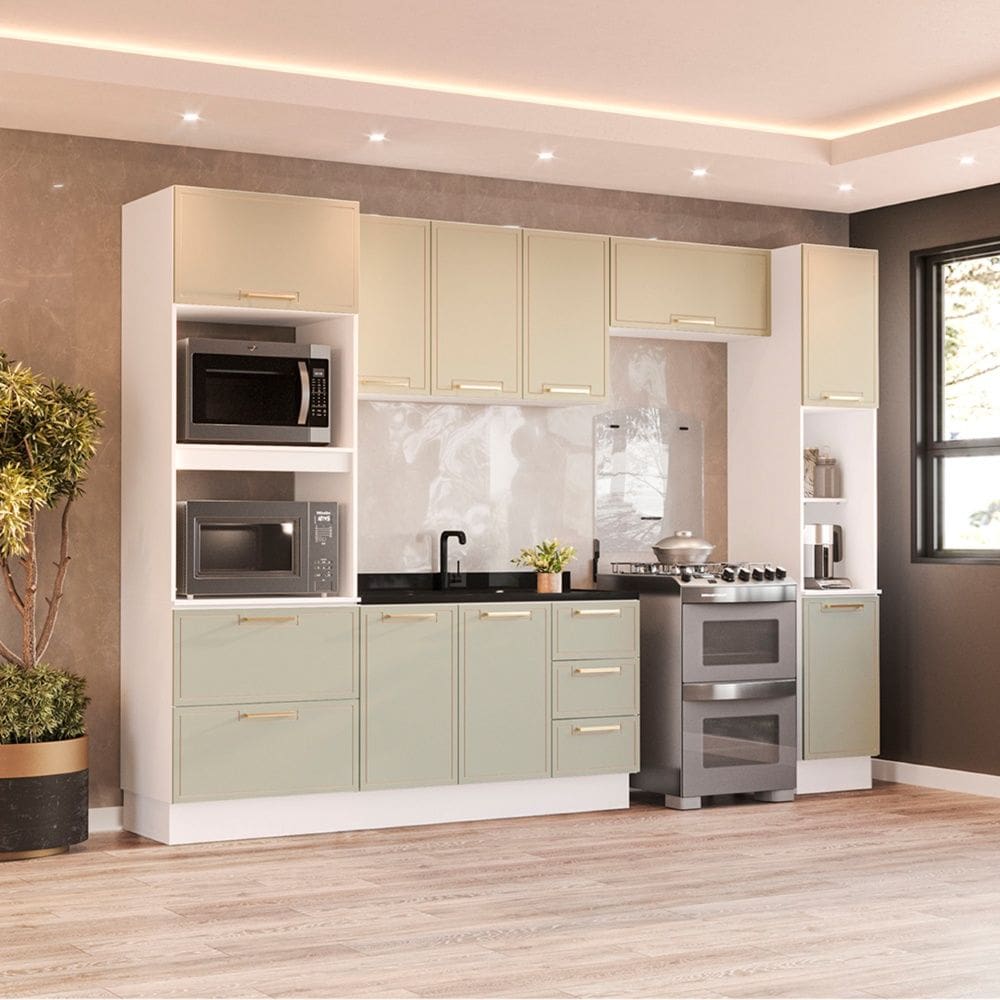 Cozinha Compacta 250086 5 Peças Amara Branco Verde Politorno Móveis