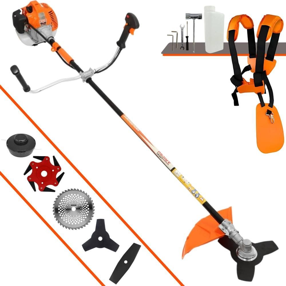 Roçadeira Completa À Gasolina Vulcan VR520H 52cc 2,5HP 10000rpm 5 Em 1 Com Carretel de Nylon + Facas 2 Pontas, 3 Pontas, 6 Pontas e 40 Dentes de Vídea