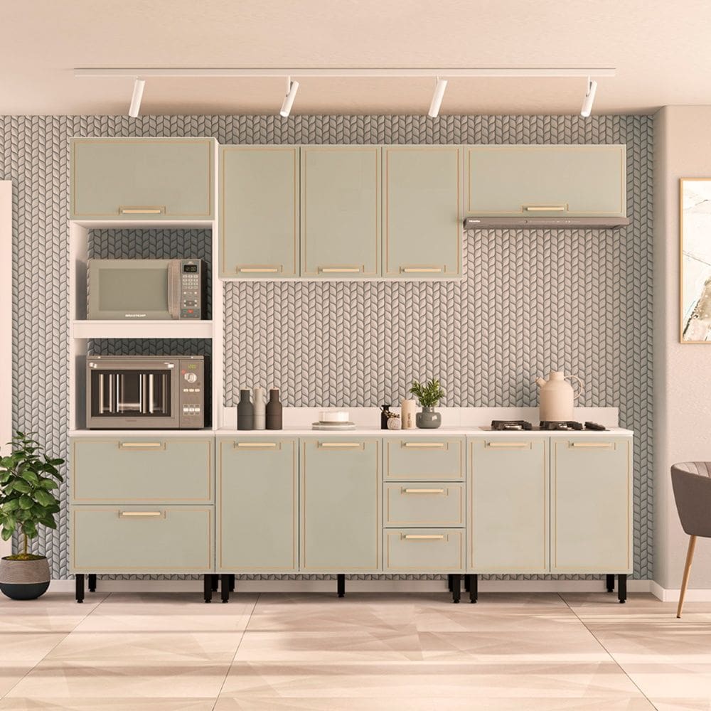 Cozinha Compacta 250091 5 Peças Amara Branco Verde Politorno Móveis